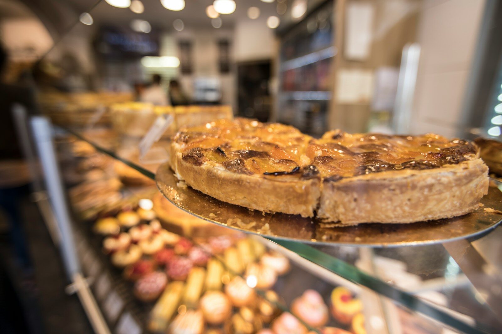 Home a stack of pancakes on a glass shelf